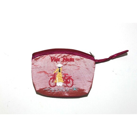 Satin Coin Purse Jewelry Organizer Small Embroidered Viet Nam Woman's  5" x 4" - Picture 1 of 3